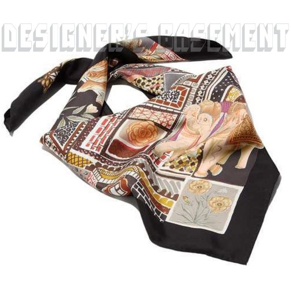 SALVATORE FERRAGAMO black & blue Tower GEMMA ELEPHANT silk scarf NWT +envelope🎁 - Picture 3 of 5